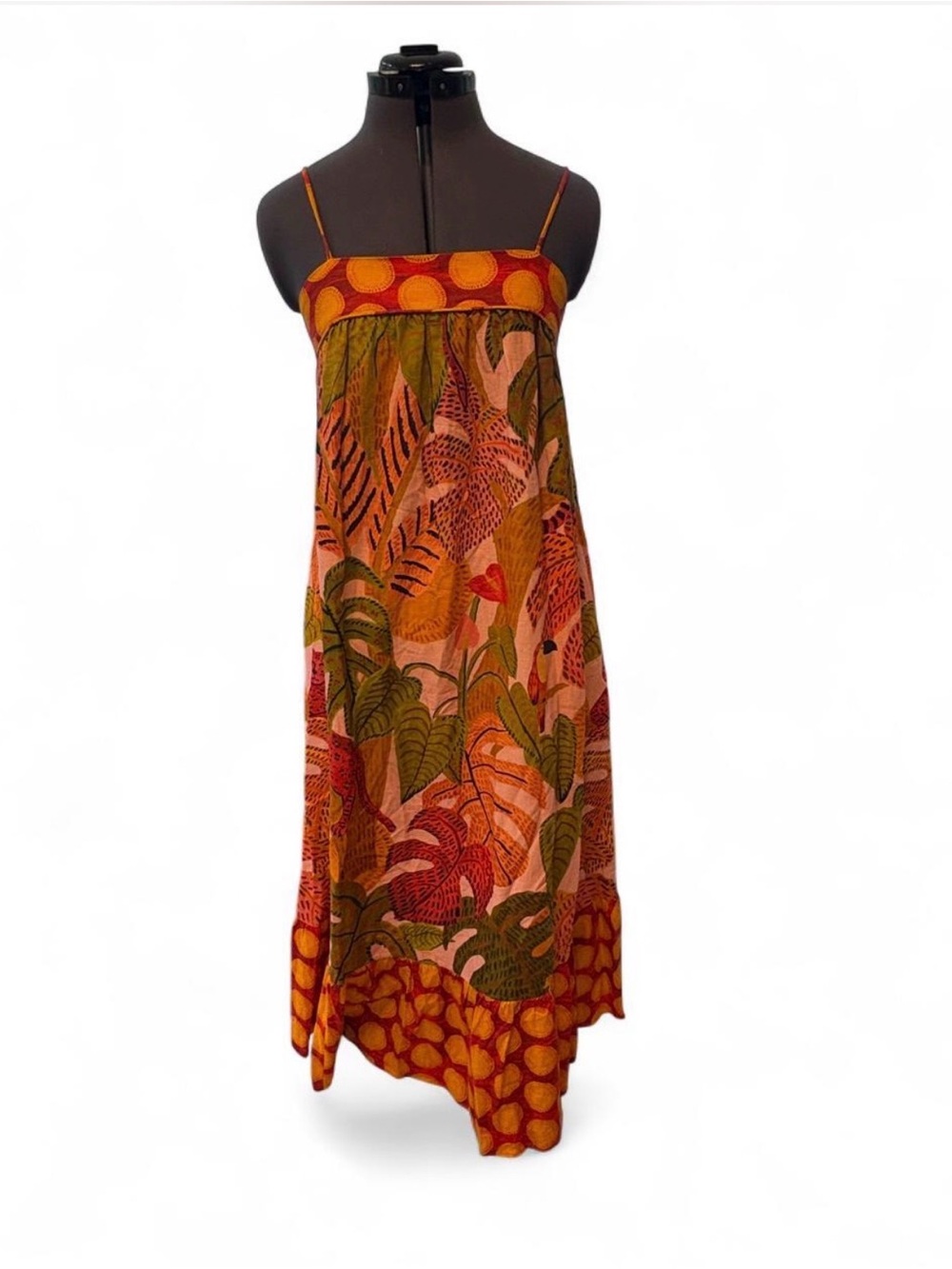 FARM Rio Summer Dream Vibrant Tropical Maxi Dress in Orange, Green & Pink NWOT